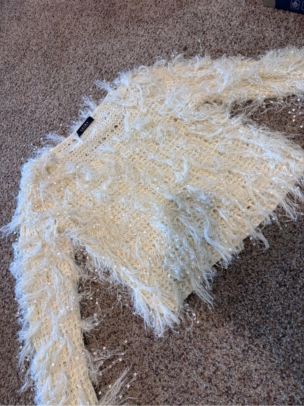 Akira Cream Textured Eyelash Knit Sweater